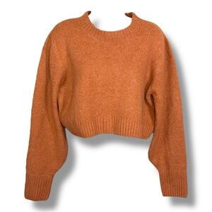 Large Double Zero Orange Knit Cropped Sweater Long Sleeve Cozy Fall Winter